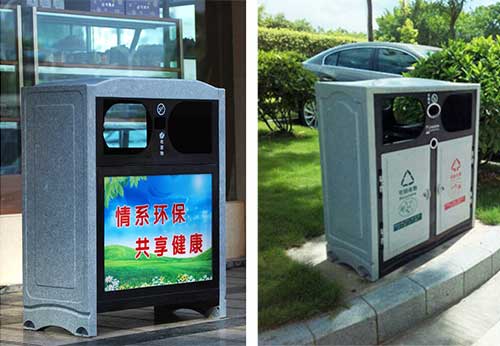  欣方圳仿大理石垃圾桶廠家為清遠(yuǎn)高校送貨上門。