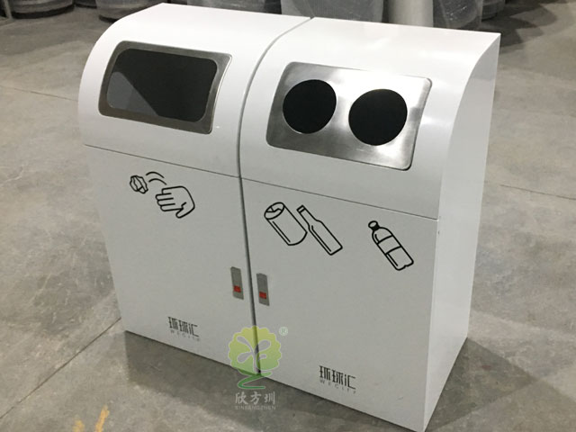購(gòu)物中心室內(nèi)三分類(lèi)垃圾箱果皮箱定制廠(chǎng)家各角度成品圖展示