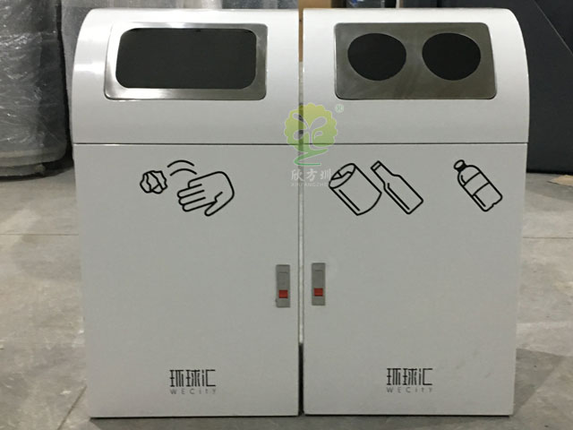 購(gòu)物中心室內(nèi)三分類(lèi)垃圾箱果皮箱定制廠(chǎng)家各角度成品圖展示